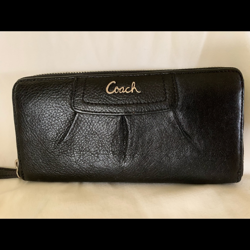 Black leather Coach Zip-Around Wallet